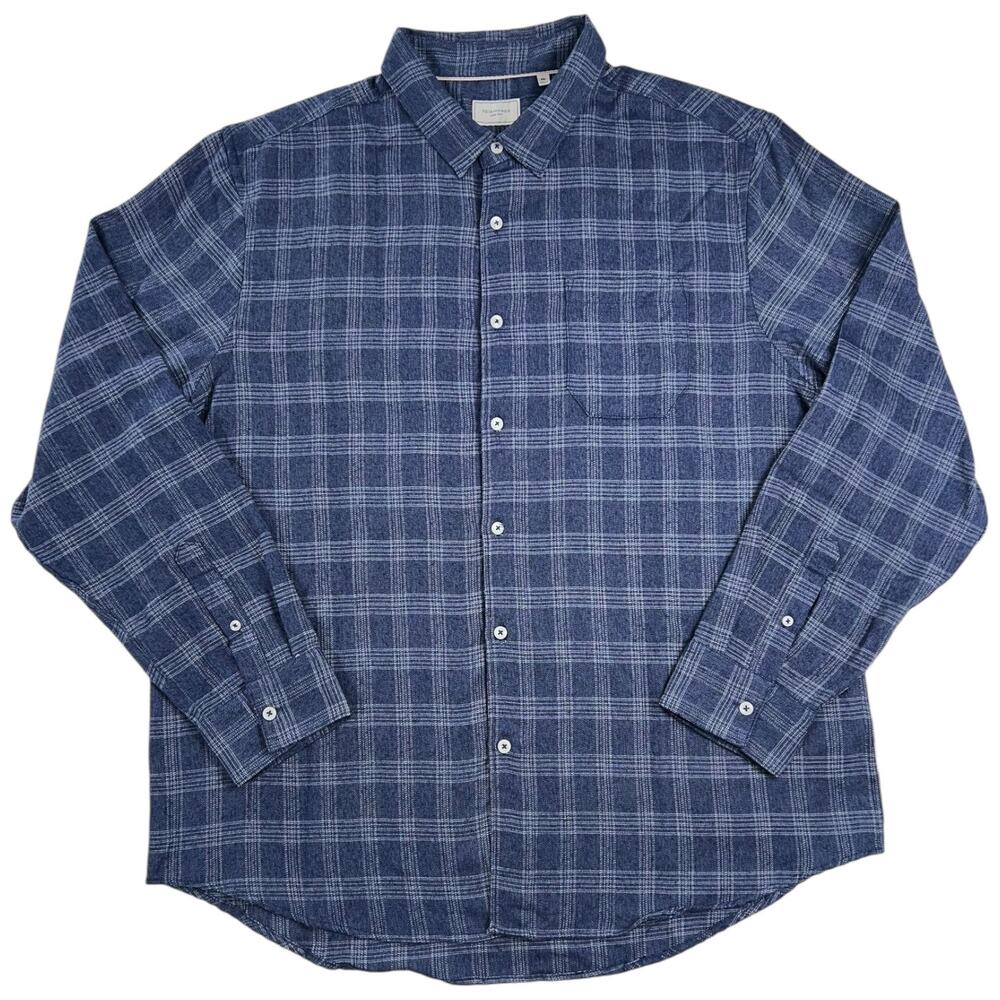 7 Diamonds Luxe Soft Blue Plaid Button Down Shirt Casual Long Sleeve - XXL